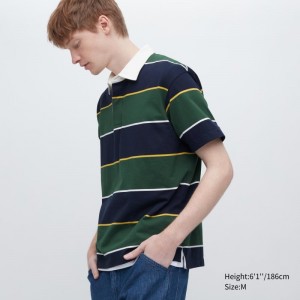 Polos Uniqlo Rugger Striped Short Sleeve Homme Vert | 4280322