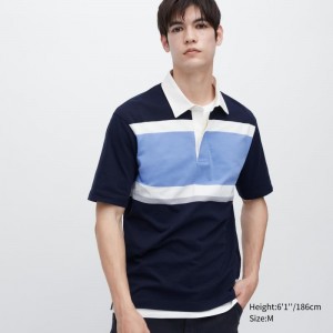 Polos Uniqlo Rugger Striped Short-sleeve Homme Bleu | 5990629