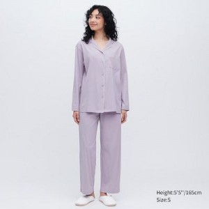 Pyjamas Uniqlo AIRism Cotton Long-Sleeve Femme Violette | 2956736