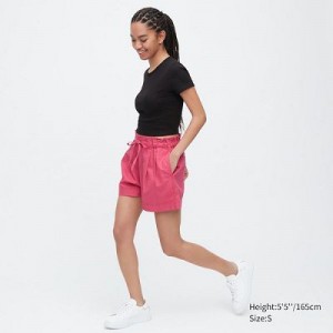 Short Uniqlo Cotton Linen Femme Rose | 5024306