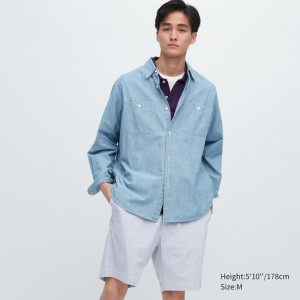 Short Uniqlo Dry Stretch Seersucker Easy Homme Bleu | 8297848