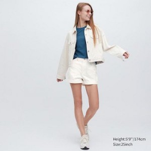 Short Uniqlo High-Rise Denim Femme Blanche | 5527804