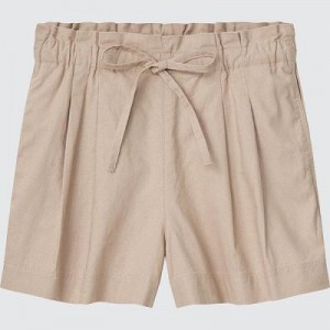 Short Uniqlo Linen-Cotton Femme Beige | 2978725