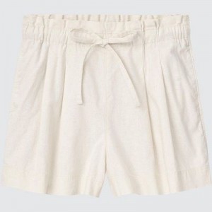 Short Uniqlo Linen-Cotton Femme Blanche | 1984745