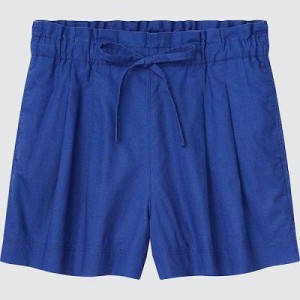 Short Uniqlo Linen-Cotton Femme Bleu | 1960561