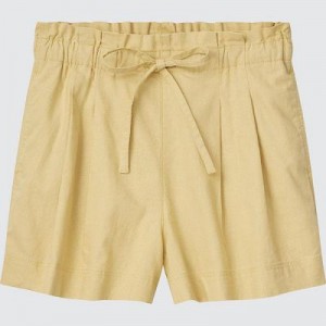 Short Uniqlo Linen-Cotton Femme Jaune | 7960408