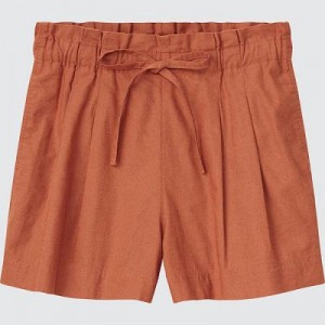 Short Uniqlo Linen-Cotton Femme Orange | 7411586