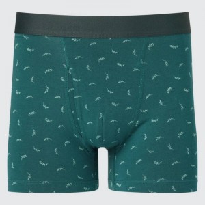 Sous Vêtement Uniqlo Cotton Printed Boxer Homme Vert | 639725