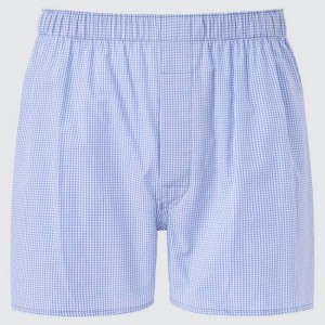 Sous Vêtement Uniqlo Woven Checked Boxer Homme Bleu | 1950912