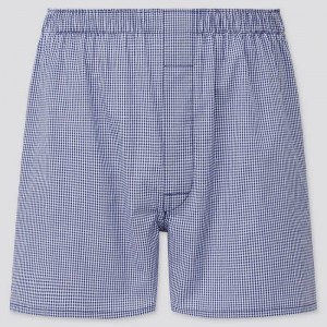 Sous Vêtement Uniqlo Woven Checked Boxer Homme Bleu Marine | 2878813