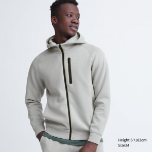 Sweat a Capuche Uniqlo Dry Stretch Sweat Long-sleeve Full-zip Homme Grise | 124796