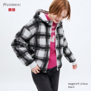 Sweat a Capuche Uniqlo Pile Lined Fleece Printed Full-Zip Femme Grise | 3567625
