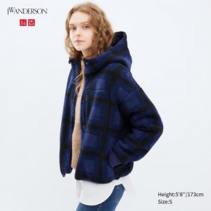 Sweat a Capuche Uniqlo Pile Lined Fleece Printed Full-Zip Femme Bleu Marine | 5182767