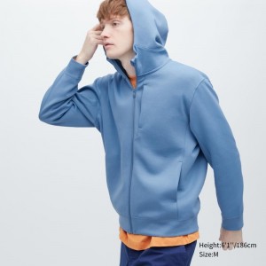 Sweat a Capuche Uniqlo Stretch Dry Sweat Long-sleeve Full-zip Homme Bleu | 9923363