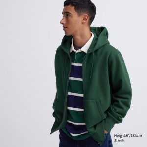 Sweat a Capuche Uniqlo Sweat Long-sleeve Full-zip Homme Vert | 9080700