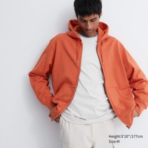 Sweat a Capuche Uniqlo Sweat Long-sleeve Full-zip Homme Orange | 2436031