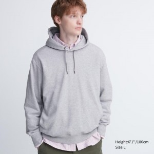 Sweat a Capuche Uniqlo Sweat Pullover Long-sleeve Homme Grise | 8168537