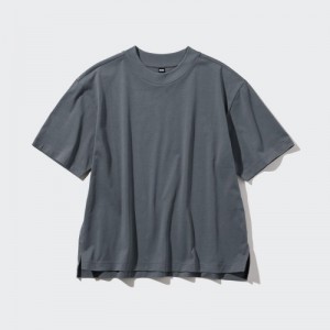 T Shirts Uniqlo AIRism Cotton Short Sleeve Femme Grise | 183111