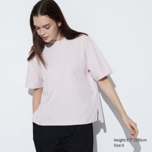 T Shirts Uniqlo AIRism Cotton Short Sleeve Femme Rose | 7323773
