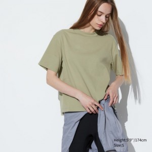 T Shirts Uniqlo AIRism Cotton Short Sleeve Femme Vert | 5918799