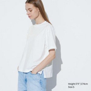 T Shirts Uniqlo AIRism Cotton Short Sleeve Femme Blanche | 7705157