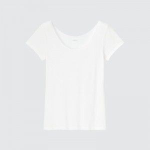 T Shirts Uniqlo AIRism Scoop Neck Short-Sleeve Femme Blanche | 3109142