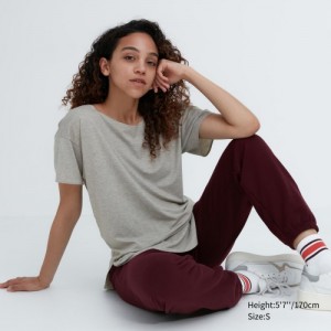 T Shirts Uniqlo AIRism Seamless Boat Neck Short-Sleeve Long Femme Grise | 4231103