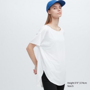 T Shirts Uniqlo AIRism Seamless Boat Neck Short-Sleeve Long Femme Blanche | 3529099