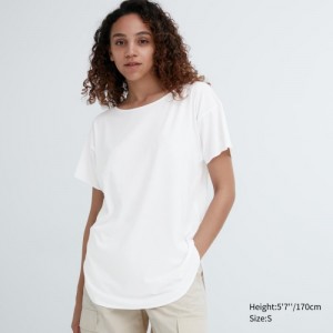 T Shirts Uniqlo AIRism Seamless Boat Neck Short-Sleeve Long Femme Blanche | 9300499