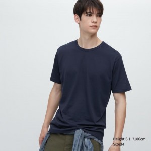 T Shirts Uniqlo Airism Cotton Crew Neck Homme Bleu Marine | 3933643