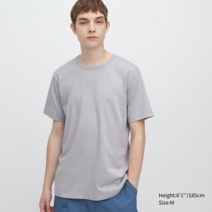 T Shirts Uniqlo Airism Cotton Crew Neck Homme Grise | 8021546
