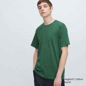 T Shirts Uniqlo Airism Cotton Crew Neck Homme Vert | 9465665