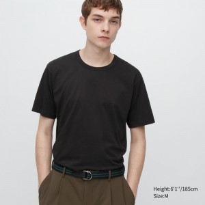 T Shirts Uniqlo Airism Cotton Crew Neck Homme Noir | 6379857