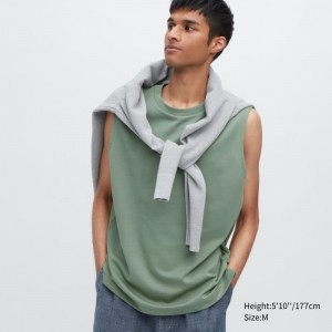 T Shirts Uniqlo Airism Cotton Sleeveless Homme Vert | 9562308