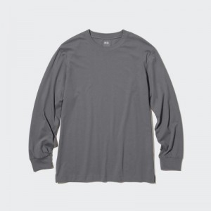 T Shirts Uniqlo Airism Cotton Uv Protection Crew Neck Long-sleeve Femme Grise | 6556359