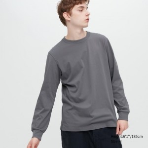 T Shirts Uniqlo Airism Cotton Uv Protection Crew Neck Homme Grise | 1384701