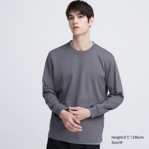 T Shirts Uniqlo Airism Cotton Uv Protection Crew Neck Homme Grise | 3119523