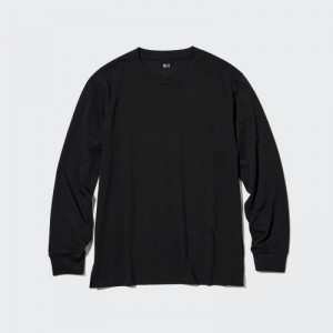 T Shirts Uniqlo Airism Cotton Uv Protection Crew Neck Long-sleeve Femme Noir | 7814486