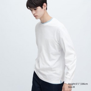 T Shirts Uniqlo Airism Cotton Uv Protection Crew Neck Homme Blanche | 72463