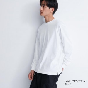 T Shirts Uniqlo Airism Cotton Uv Protection Crew Neck Homme Blanche | 856374