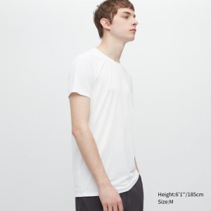 T Shirts Uniqlo Airism Crew Neck Short-sleeve Homme Blanche | 5534352