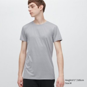 T Shirts Uniqlo Airism Crew Neck Short-sleeve Homme Grise | 9755536