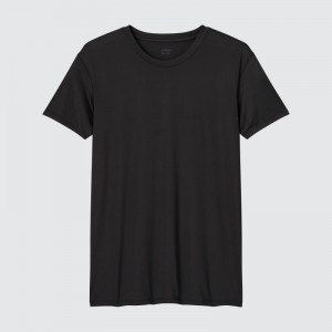 T Shirts Uniqlo Airism Crew Neck Short-sleeve Homme Noir | 6627532