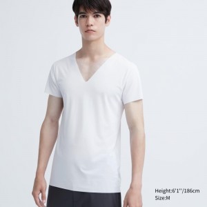 T Shirts Uniqlo Airism Mesh Anti-odor V-neck Homme Blanche | 9341977