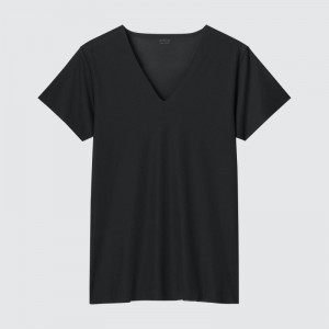 T Shirts Uniqlo Airism Mesh Anti-odor V-neck Homme Noir | 3908622