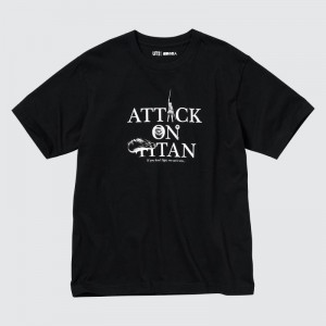 T Shirts Uniqlo Attack On Titan Ut Short-sleeve Graphic If We Don't Fight, We Can't Win Homme Noir | 6134278