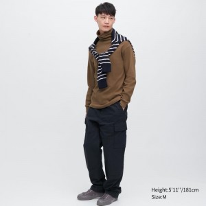 T Shirts Uniqlo Brushed Cotton Turtleneck Long-sleeve Homme Marron | 9737924