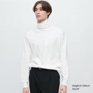 T Shirts Uniqlo Brushed Cotton Turtleneck Long-sleeve Homme Blanche | 7310965