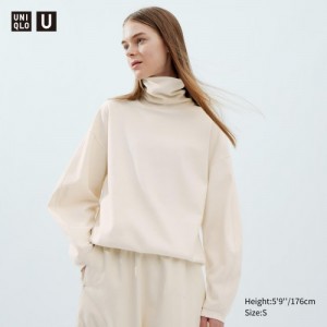 T Shirts Uniqlo Brushed Jersey Turtleneck Long-Sleeve Femme Blanche | 6844416