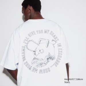 T Shirts Uniqlo Chainsaw Man × Kosuke Kawamura Short Sleeve Ut Oversized Homme Blanche | 8952810